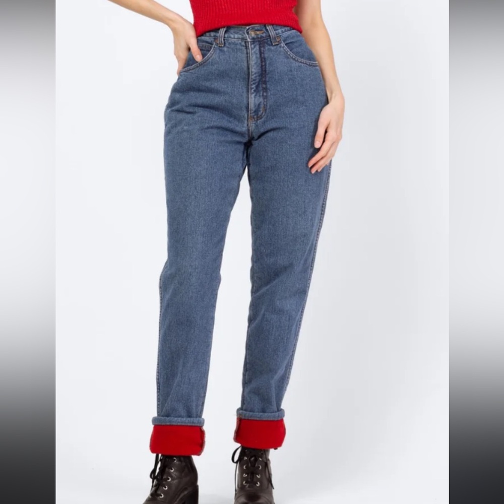 L.L. Bean Women's Straight Leg Fleece Jeans - Blue